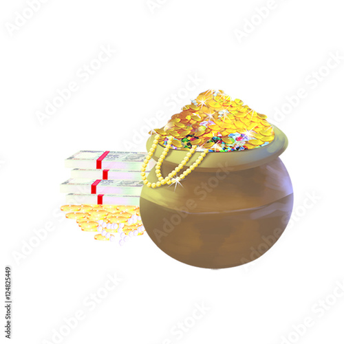 Pot of gold coin and jewelry