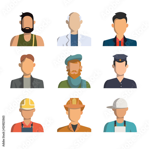 Isolated professions avatar icons on white background.