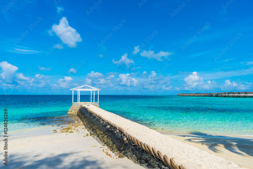 Beautiful tropical Maldives island with white sandy beach and se