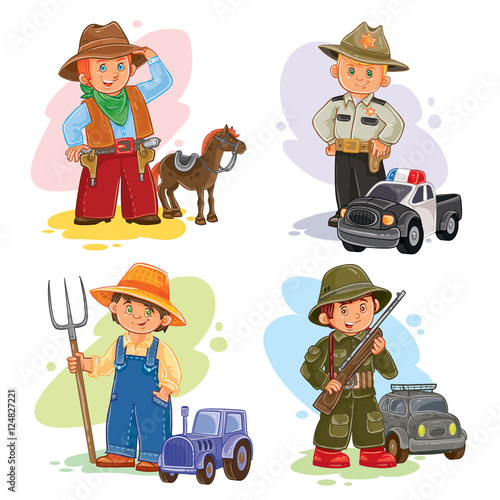 Set vector icons of small children different professions