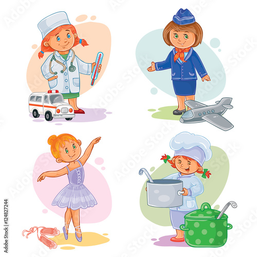 Set vector icons of small children different professions