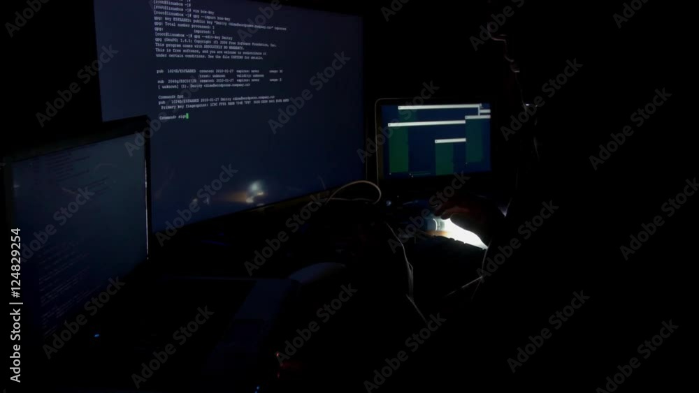 Hacker in hood cracking code using computers in dark room 素材庫影片 | Adobe ...