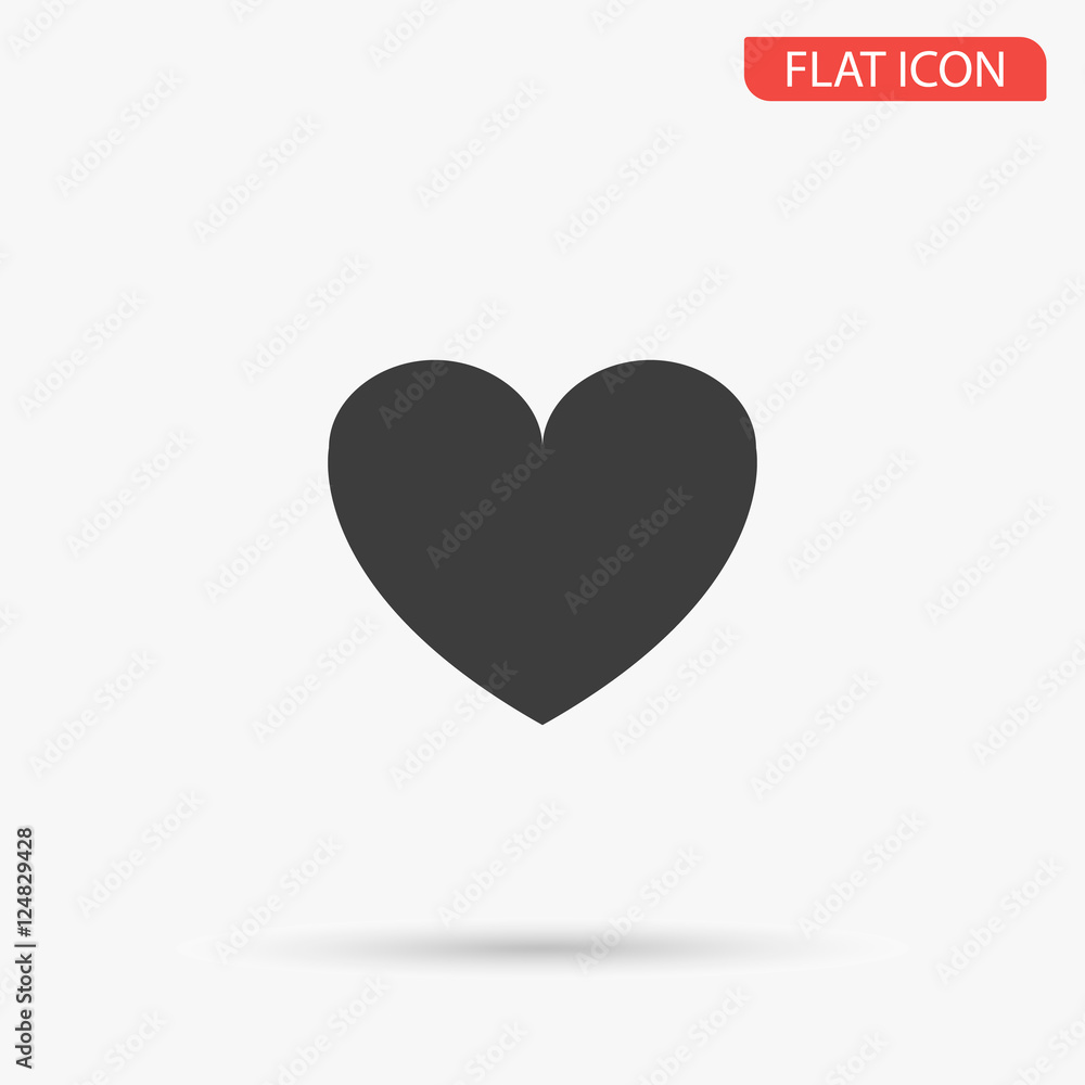 Heart flat icon symbol design vector illustration for websites and mobile, minimal icons black on white background with shadow