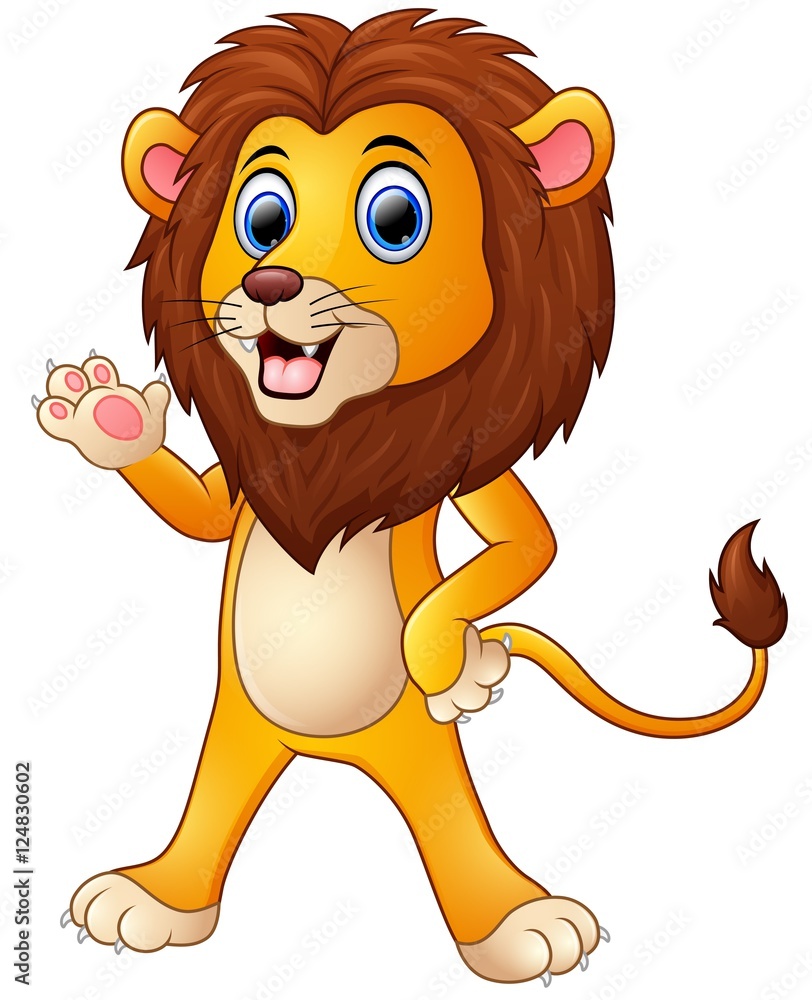 Naklejka premium Cute lion cartoon waving hand