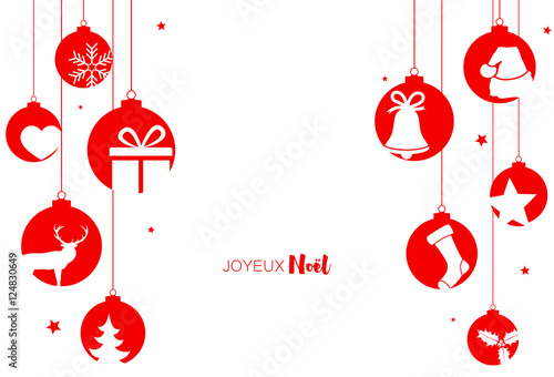 Carte avec boules de Noël et décorations