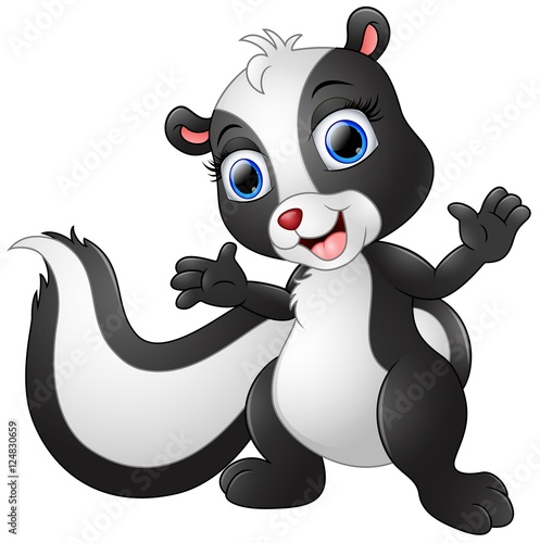 Cute skunk cartoon waving hand