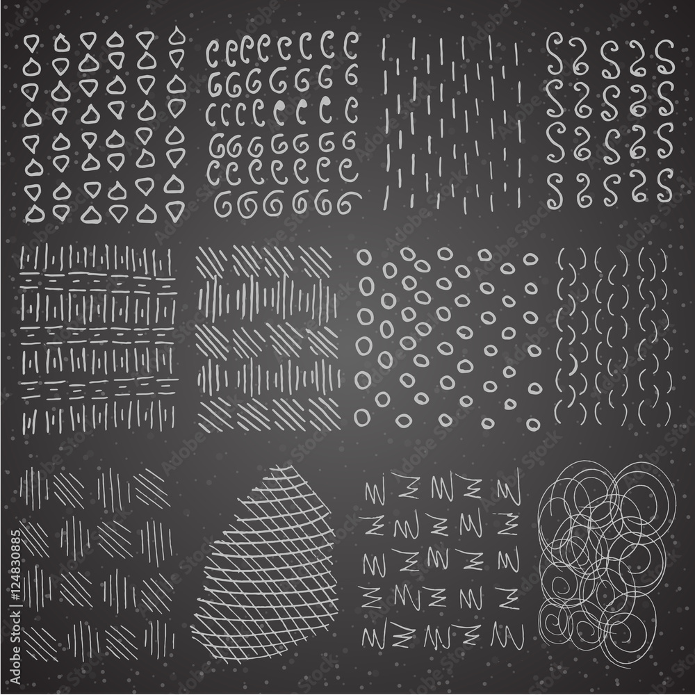 Hand Drawn Hipster Textures Made with Ink. Retro Patterns for Posters, Flyers and Banner Designs. Vector Brushes Decor Elements. Abstract Strokes
