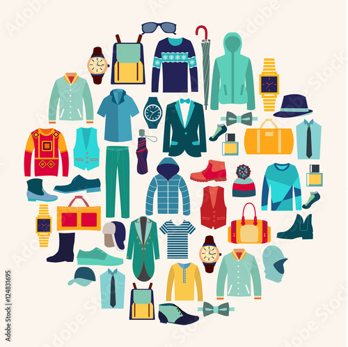 Vector set icon of Fashion collection of man wardrobe.