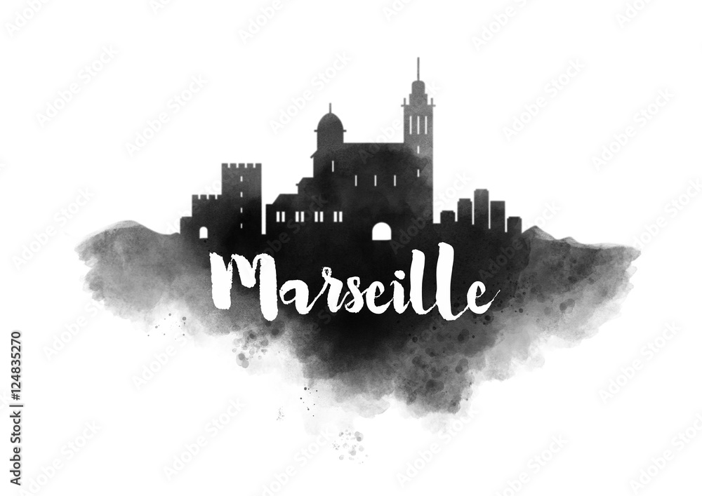 Obraz premium Watercolor Marseille City Skyline
