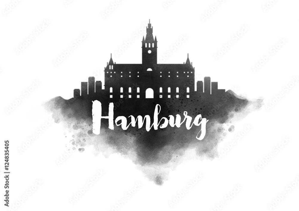 Watercolor Hamburg City Skyline