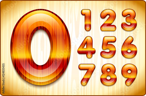 3d Joyful Decorative lacquer numbers of expensive wood, from 1 to 0. Eps 10