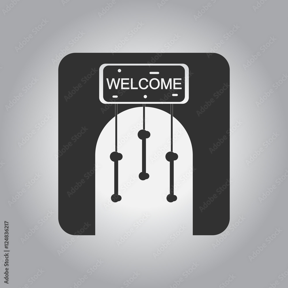 Black and white Vector illustration in flat design Halloween icon party door