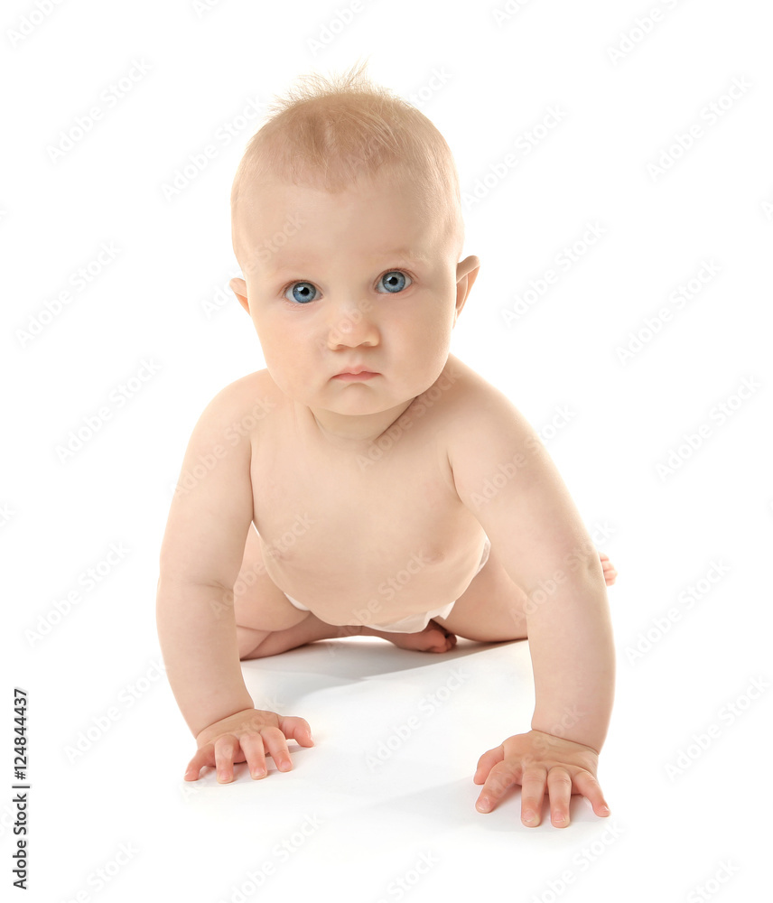 Adorable little baby on white background Adorable little baby on white background