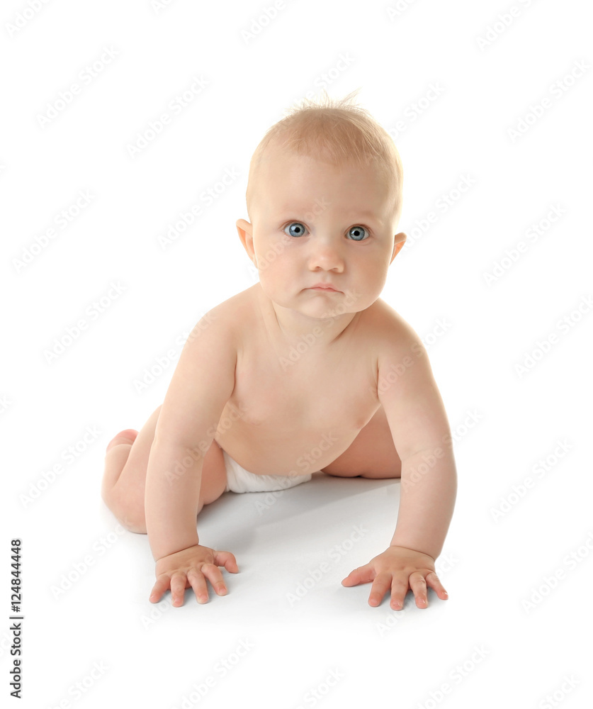 Adorable little baby on white background Adorable little baby on white background