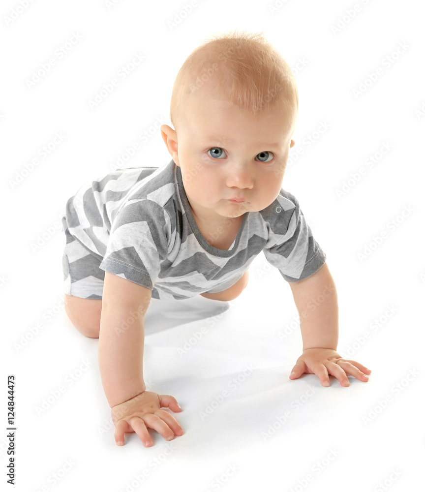 Adorable little baby on white background Adorable little baby on white background