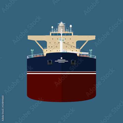 Front View of the Vessel, Oil Tanker, International Freight Transportation, Vessel for the Transportation of Goods, Vector Illustration
