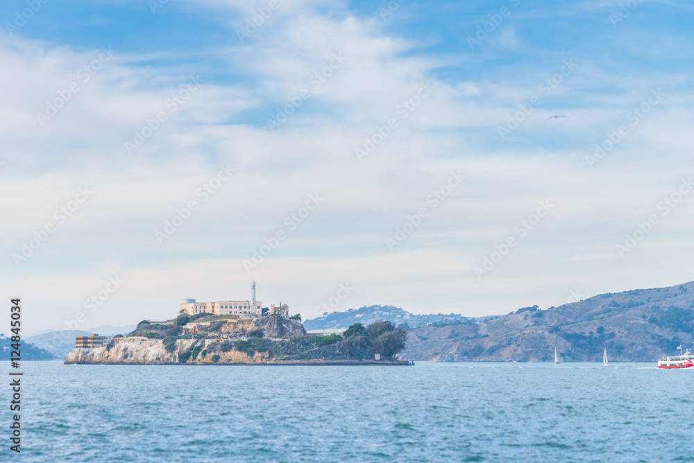 Alcatraz prison Island in San Franciso USA with blue sky