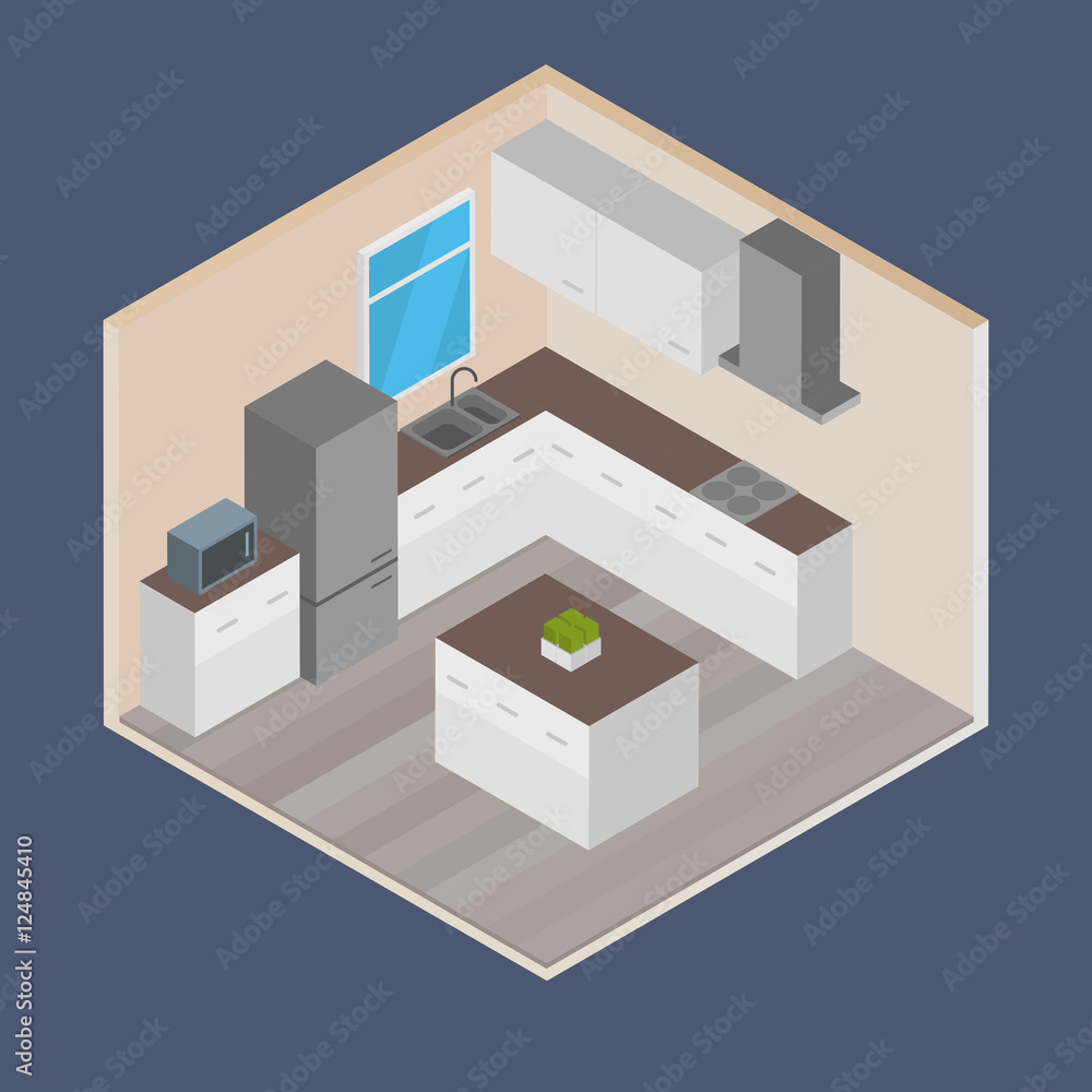 Vector isometric house room Vector isometric house room