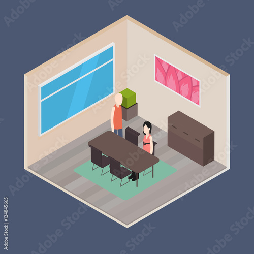 Vector isometric house room