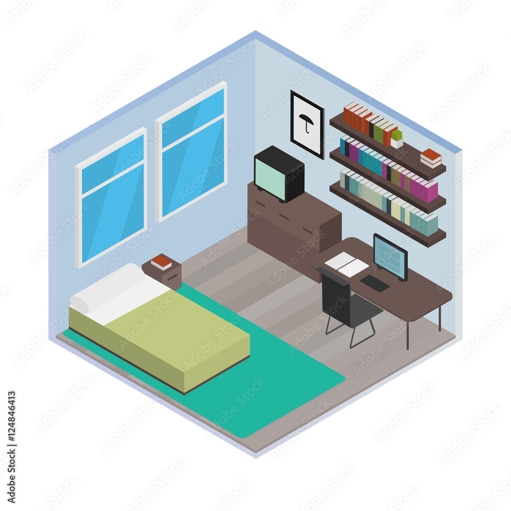 Vector isometric house room Vector isometric house room