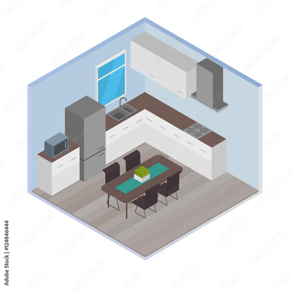 Vector isometric house room