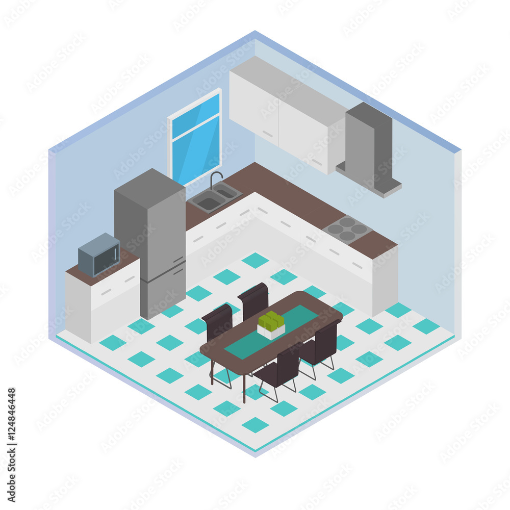 Vector isometric house room Vector isometric house room