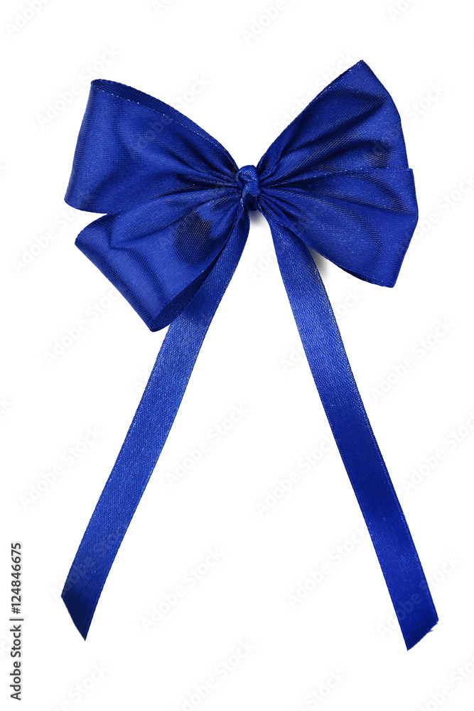 Blue ribbon bow isolated on white