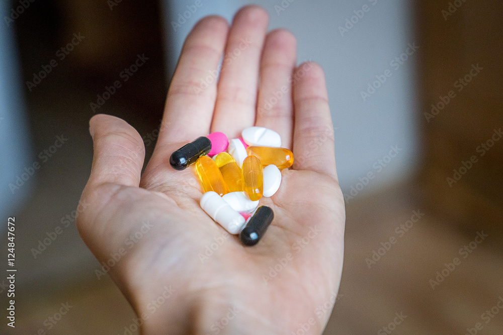 Pills in Hand, Close-up Pills in Hand, Close-up