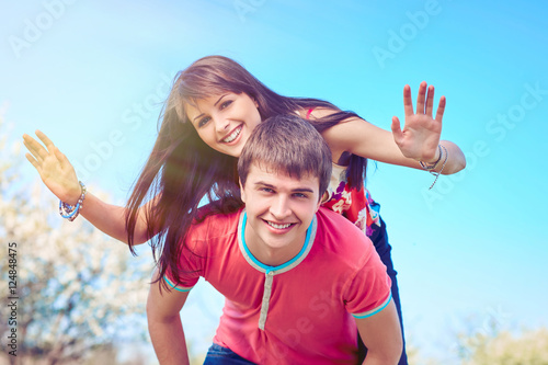 Young couple having fun at park