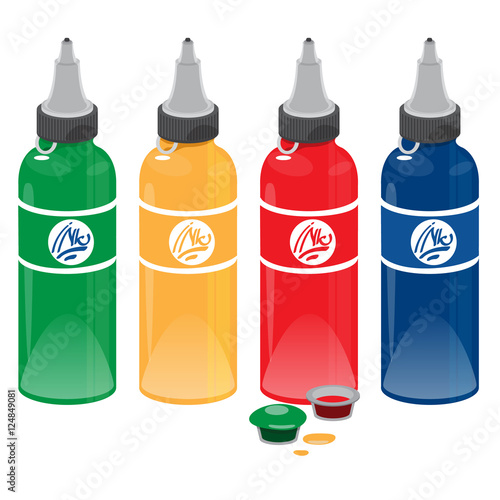 Tattoo ink bottles on a white background.
