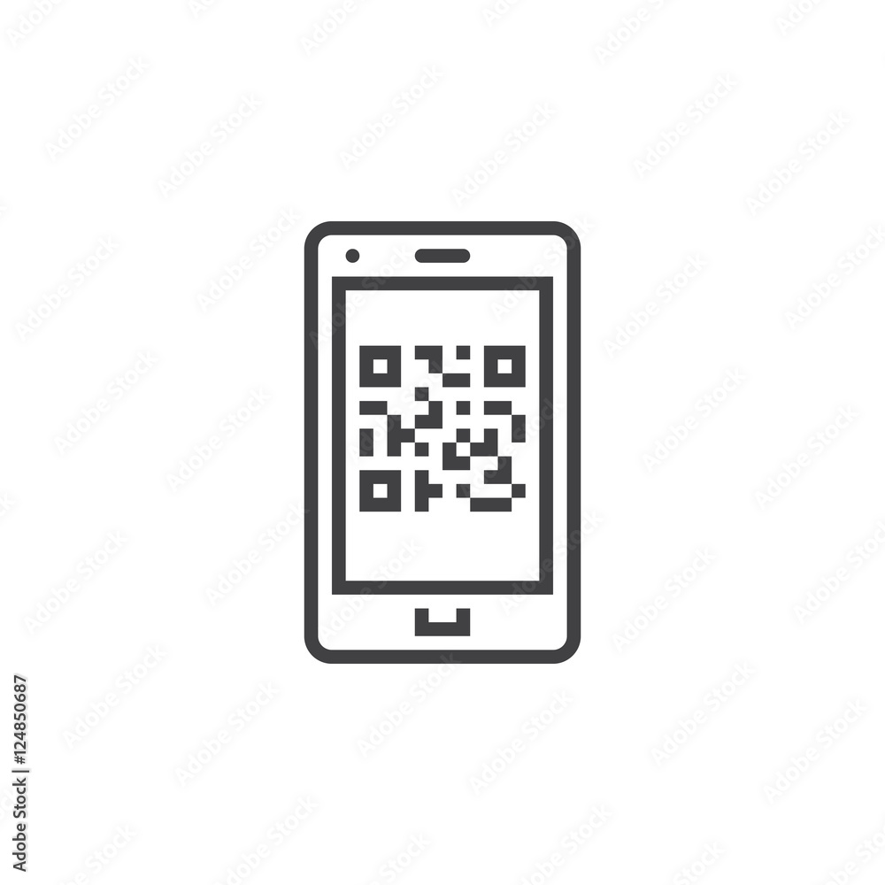 QR Code On Smartphone line icon, outline vector sign, linear pictogram isolated on white. logo illustration QR Code On Smartphone line icon, outline vector sign, linear pictogram isolated on white. logo illustration