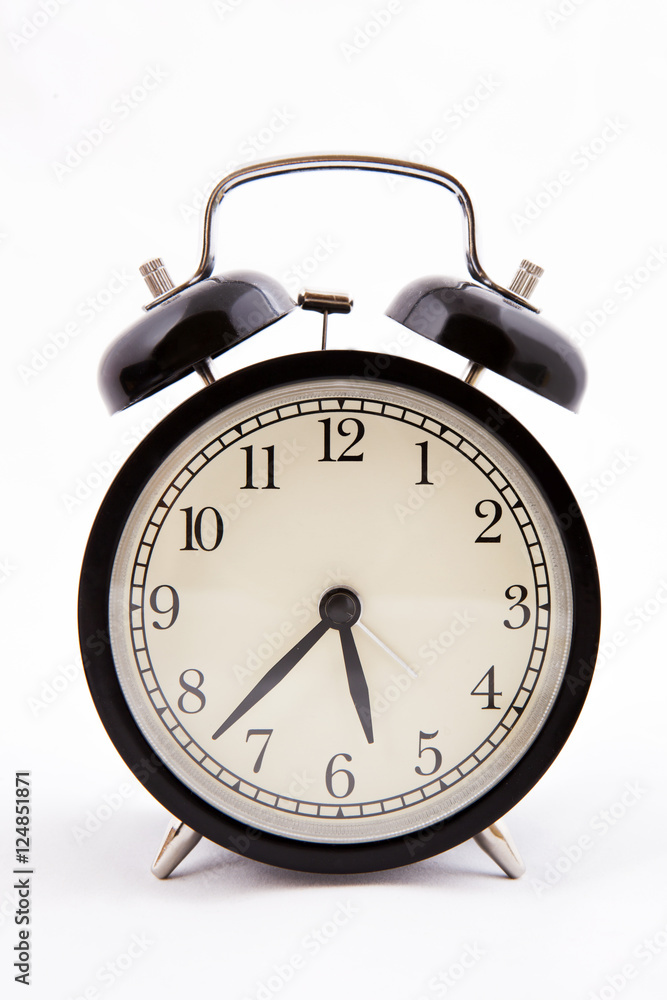Black old style alarm clock with clipping path Black old style alarm clock with clipping path