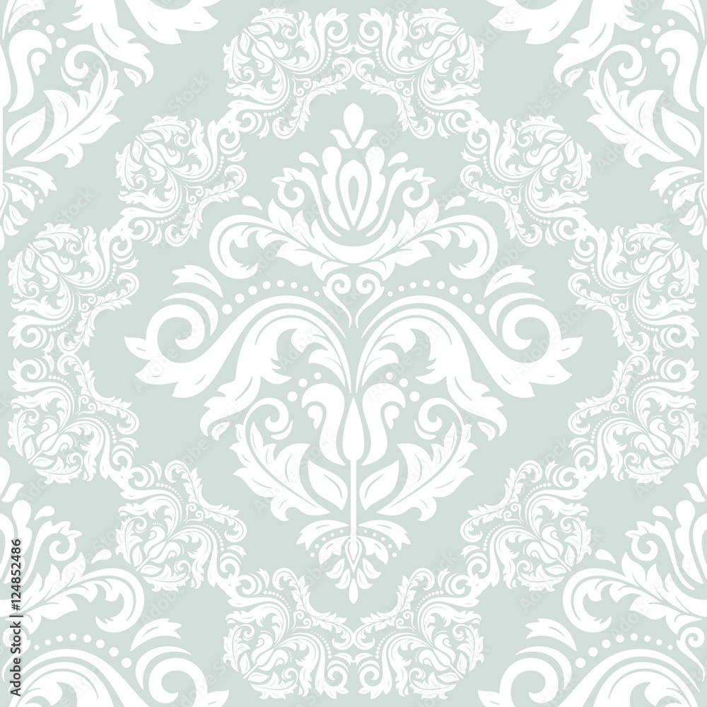 Seamless classic vector light blue and white pattern. Traditional orient ornament