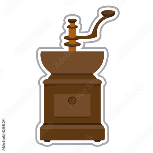 Vintage manual coffee grinder color illustration.