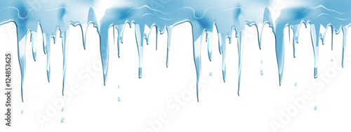 icicles realistic Winter seamless vector border for christmas design. Natural dripping icicles hanging down from a roof on white background