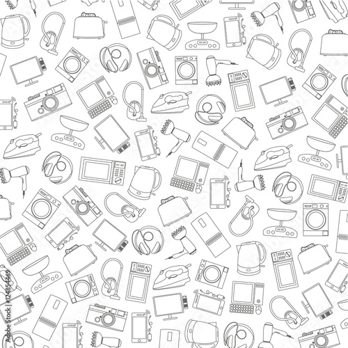 vector pattern of hand-drawn icons of home appliances