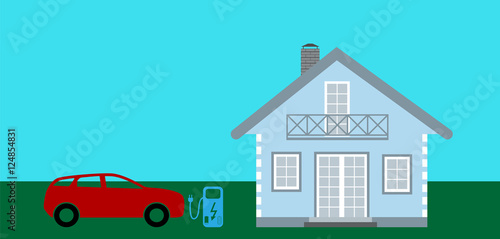 Wallpaper Mural Concept Electric Car on batteries, and Fuel Station near the hou Torontodigital.ca