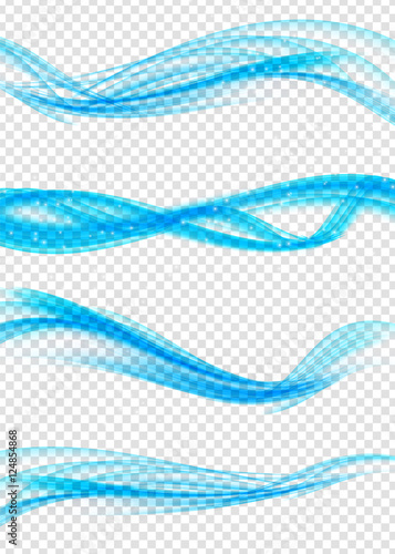 Set of Abstract Blue Wave Set on Transparent Background. Vector