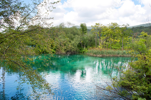 Turquoise transparent waters of Plitvice lakes