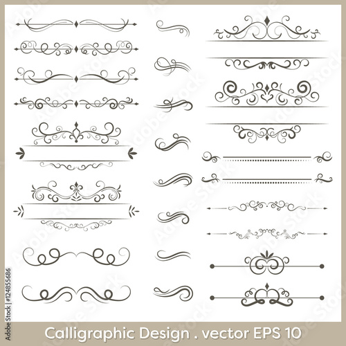 Set of calligraphic vintage vector ornaments with dashes and dividers. photo