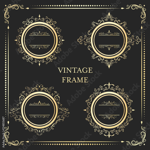 Vintage round gold floral frame vector. Ornate calligraphic design elemen vector set.