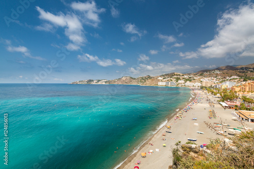 An aerial view of a mediterranean spanish beach  San Cristobal beach  at Almunecar  Granada  Spain
