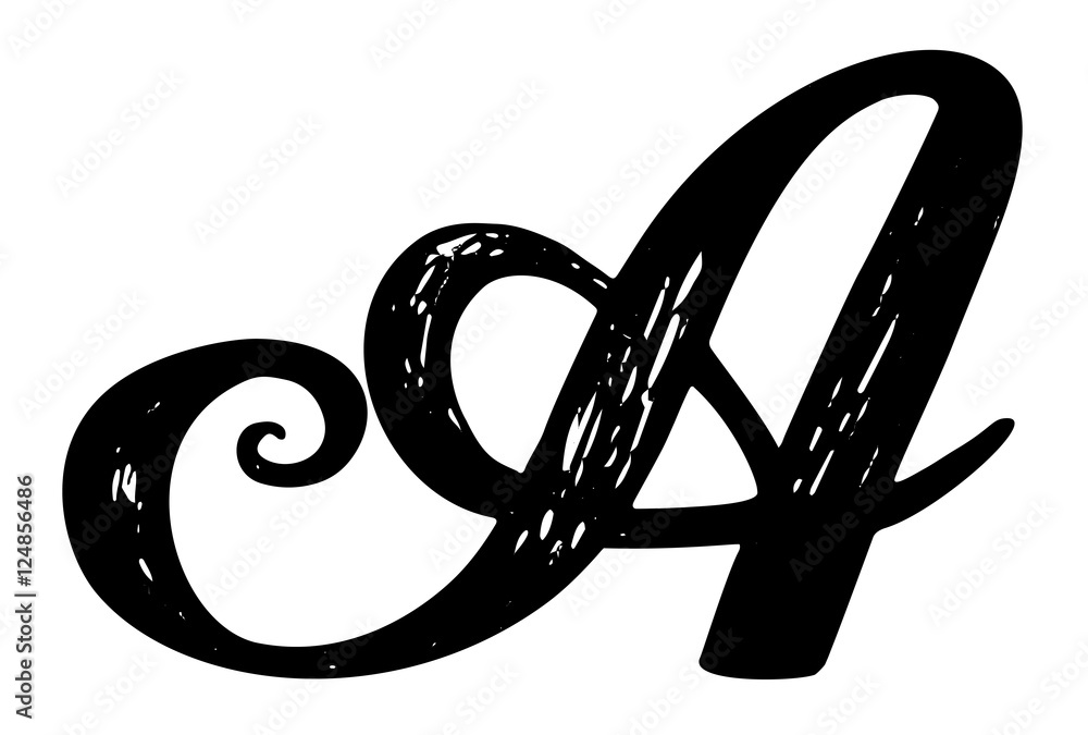 Letter A. Calligraphy alphabet typeset lettering. Hand drawn