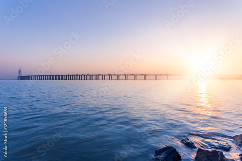 beautiful twilight scene with sutong bridge on background,china. photo