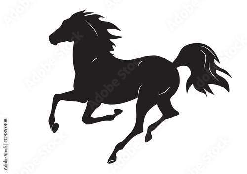 Tela silhouette of black running horse - vector illustration