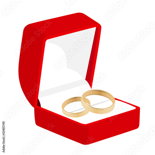 Velvet red ringbox with two wedding rings. Vector illustration