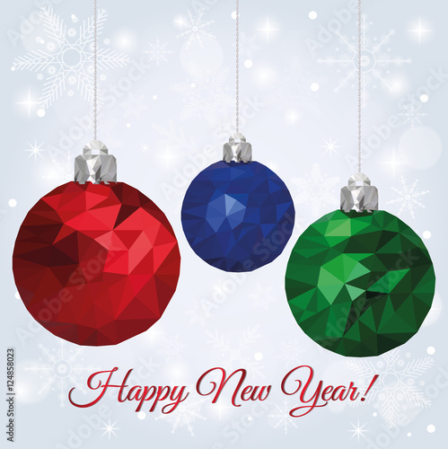 Merry christmas and happy new year xmas balls in poly triangle style.