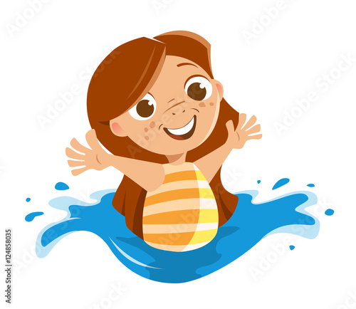 Cute beautiful little girl playing in a sea ocean swimming pool