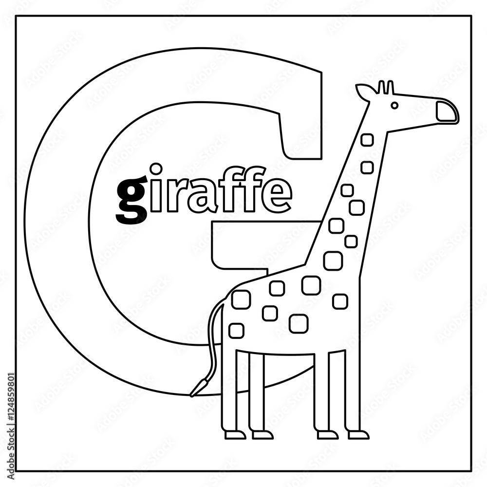 Coloring page or card for kids with English animals zoo alphabet. Giraffe,  letter G vector illustration Stock Vector | Adobe Stock