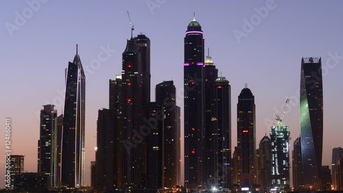 HD Timelapse Of A Dubai Marina Bay. Morning view from Jumeirah Palm.